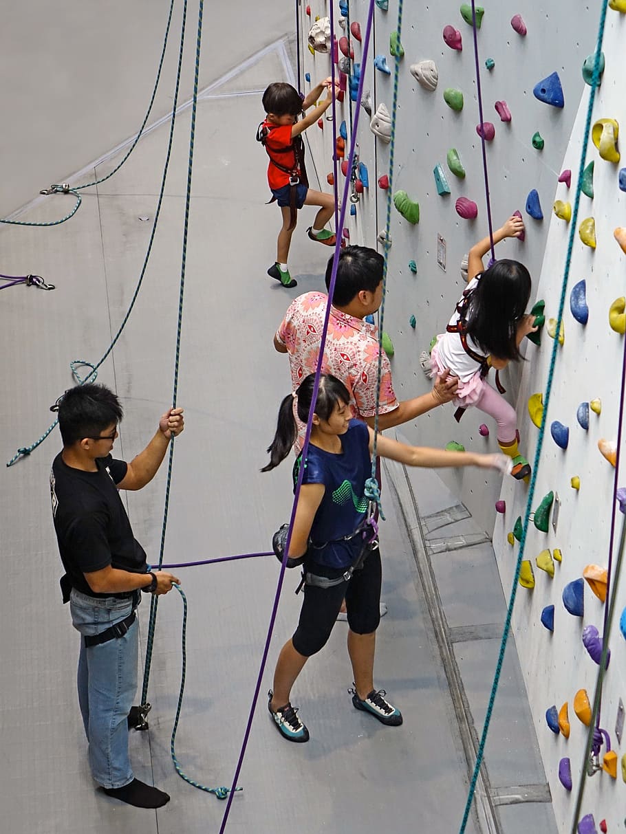 group of people doing wall climbing, rope, rappelling, rock HD wallpaper