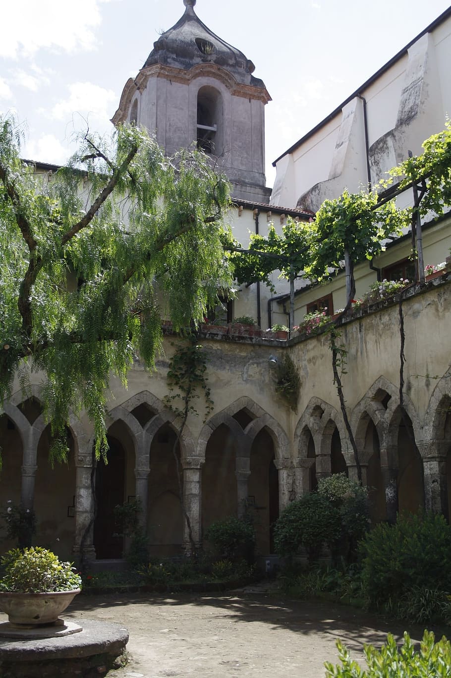 Courtyard, Tree, Italy, Architecture, building, old, garden HD wallpaper