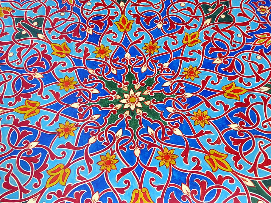 mosaic, blue, flower, uzbekistan, art, pattern, floral pattern, HD wallpaper