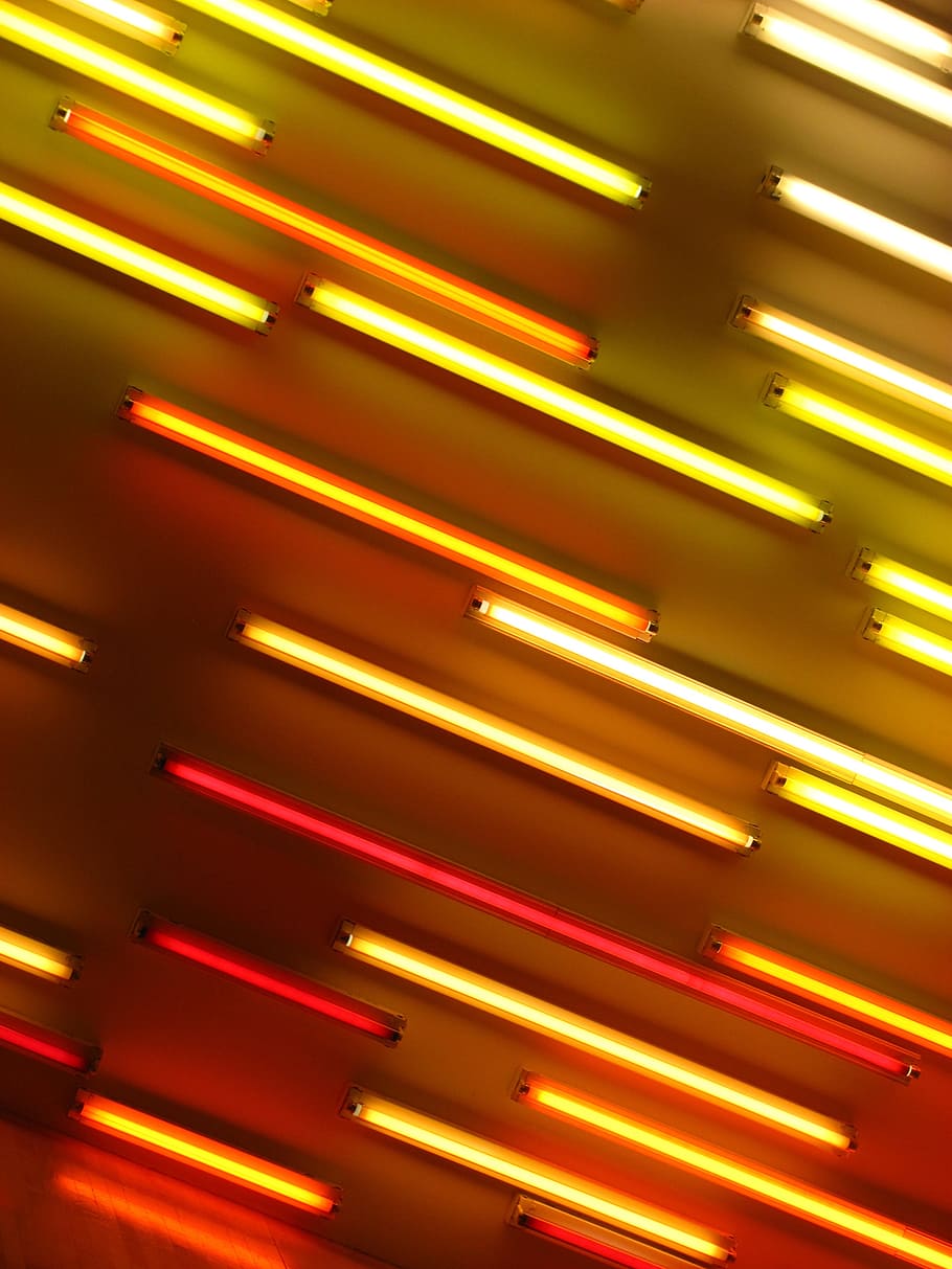 Abstract Neon Orange And Yellow Light Illuminate 3d Rendered Brick Wall  With Concrete Floor In Empty Room Background Neon Room Perspective  Background Dark Light Background Image And Wallpaper for Free Download
