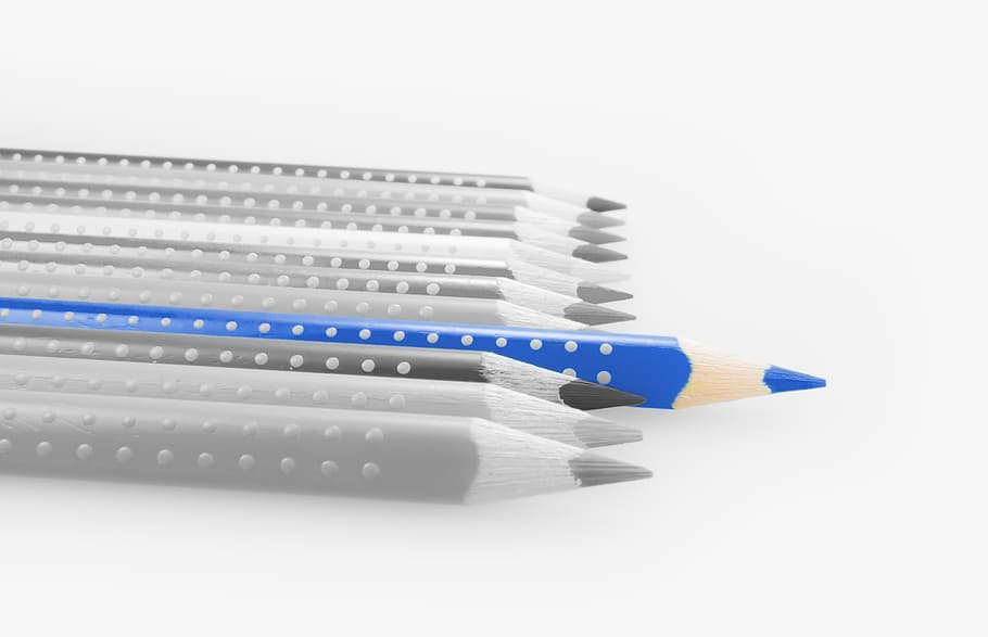 selective color of blue coloring pencil, pencils, colored pencils, HD wallpaper