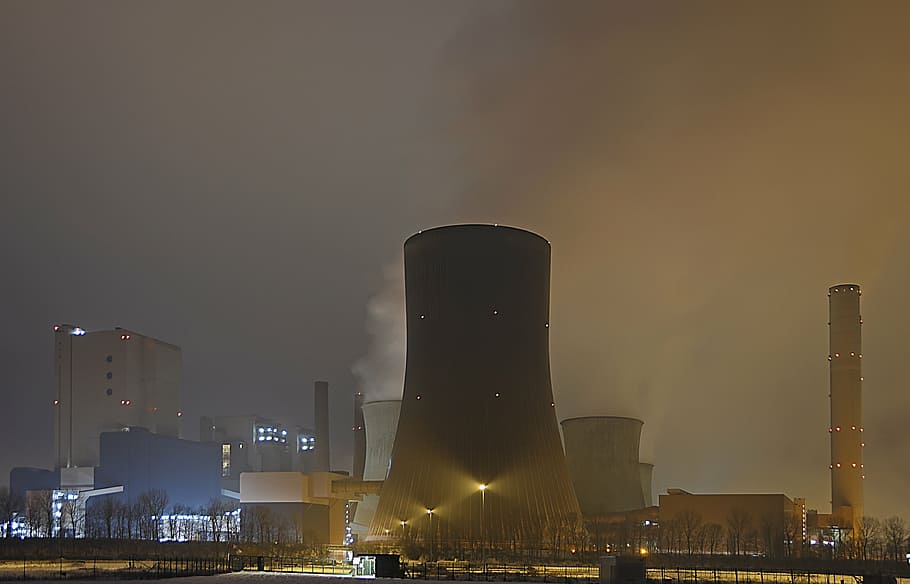 power plant under clear sky, nuclear reactors, nuclear power plant