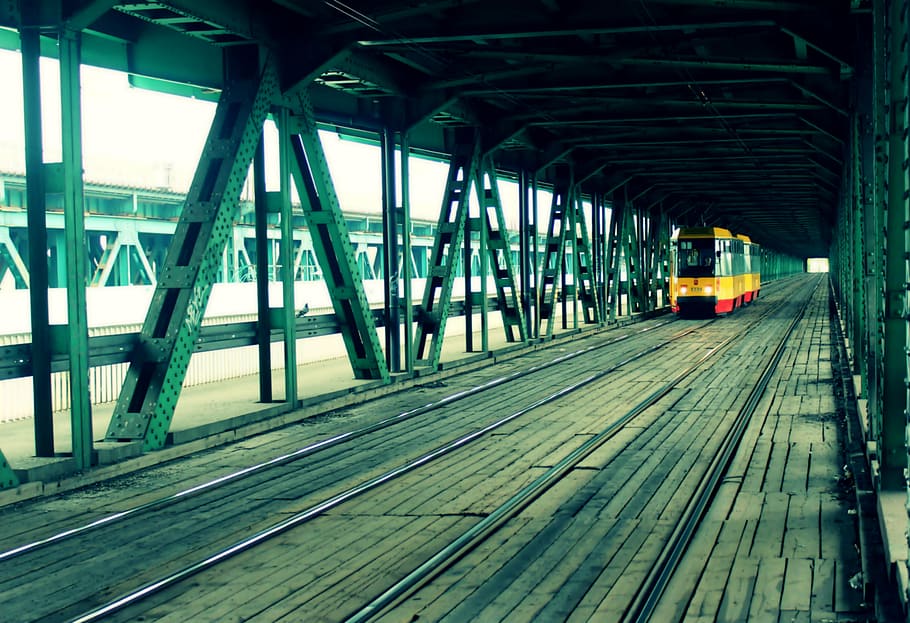 tram, train, bridge, railway, warsaw, poland, city, architecture HD wallpaper