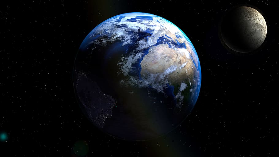 planet Earth, globe, moon, universe, atmosphere, darkside, background HD wallpaper
