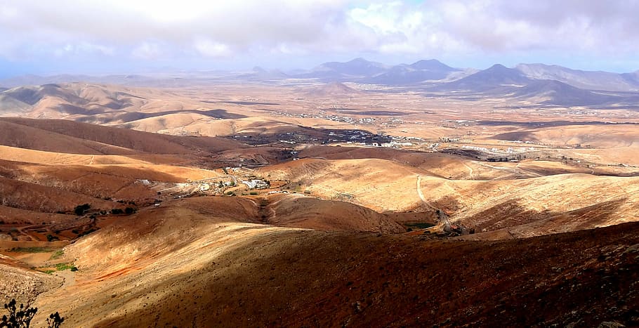 landscape, desert, red, dry, hill, sky, canary islands, environment HD wallpaper