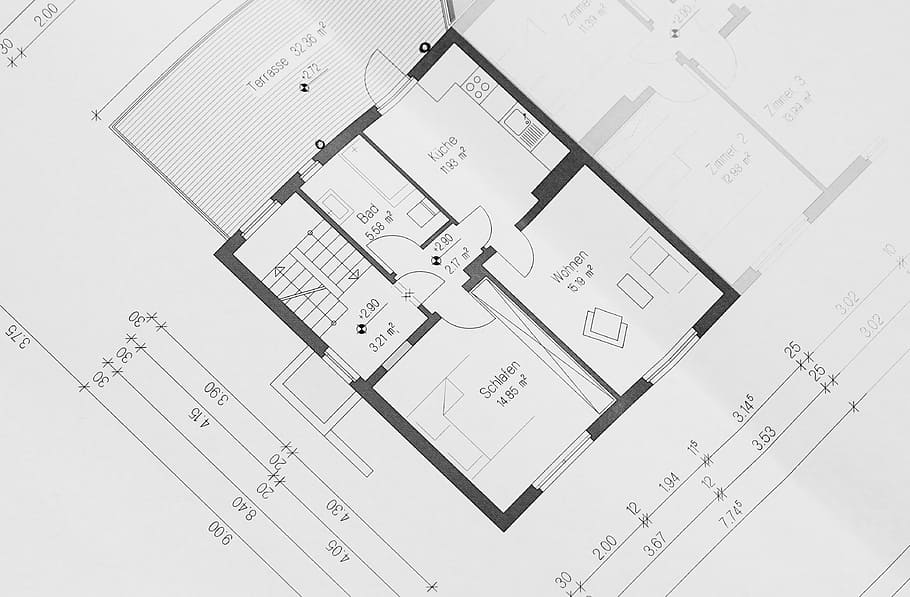 house floor plan blueprint, black and white, building plan, architectural, HD wallpaper