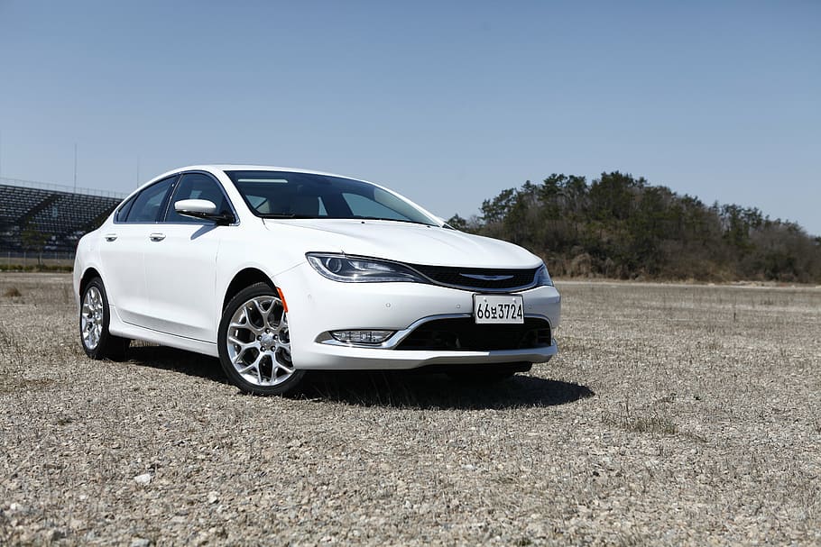 white Chrysler 200 sedan parked on soil pavement, 200c, car HD wallpaper
