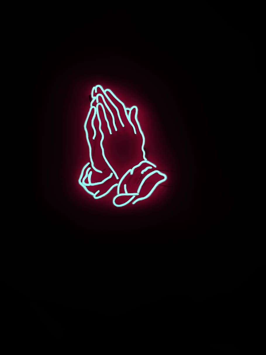 praying hand neon signage, praying hands illustration, drake