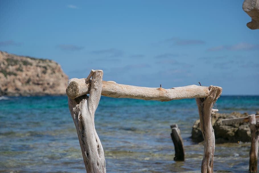 formentera, cala, sea, water, nature, wood - material, focus on foreground HD wallpaper