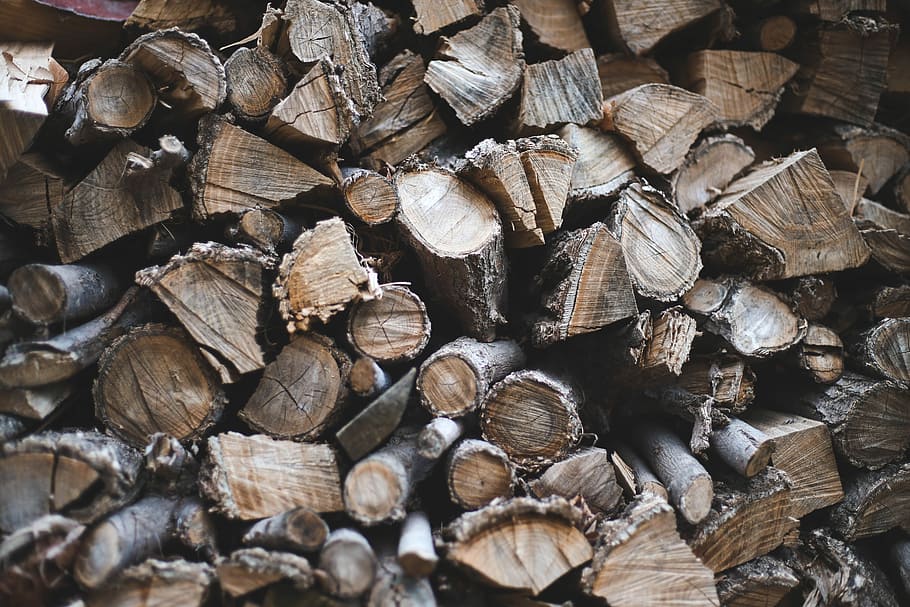 close-up photography of brown fire woods, brown firewood lot HD wallpaper