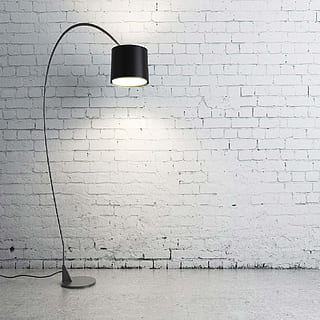 Turned on Black Torchiere Lamp, bricks, light, wall, wall - building feature HD wallpaper