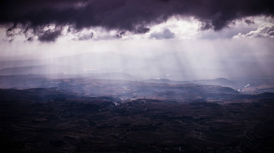 ray of light on brown field, nature, cloud - Sky, dark, weather HD wallpaper