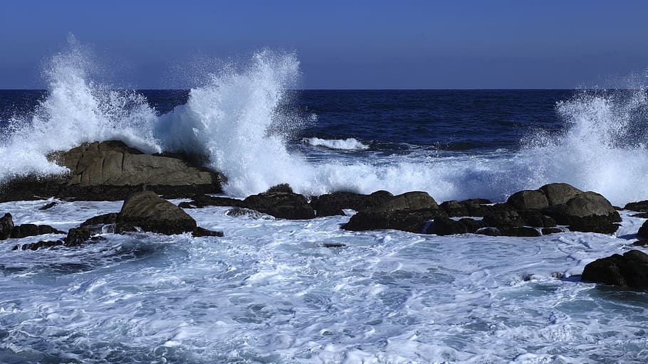 waves, sea, comber, jumunjin, blue sea, winter sea, fry, water HD wallpaper