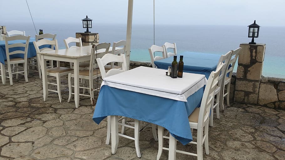 two bottles on table, restaurant, greece, dinner, tablecloth HD wallpaper