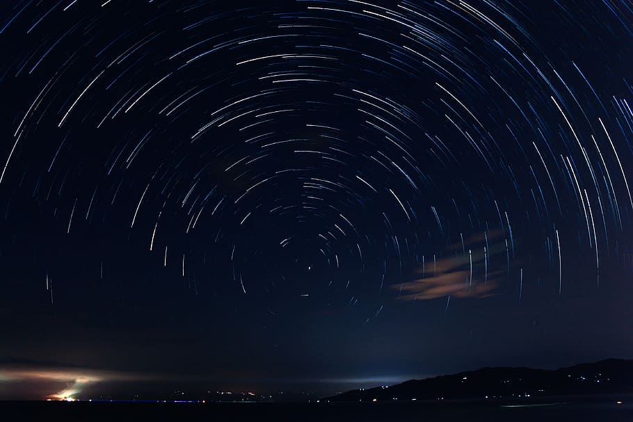 photo of falling stars, swirl, night, sky, light, cloud, dark, HD wallpaper
