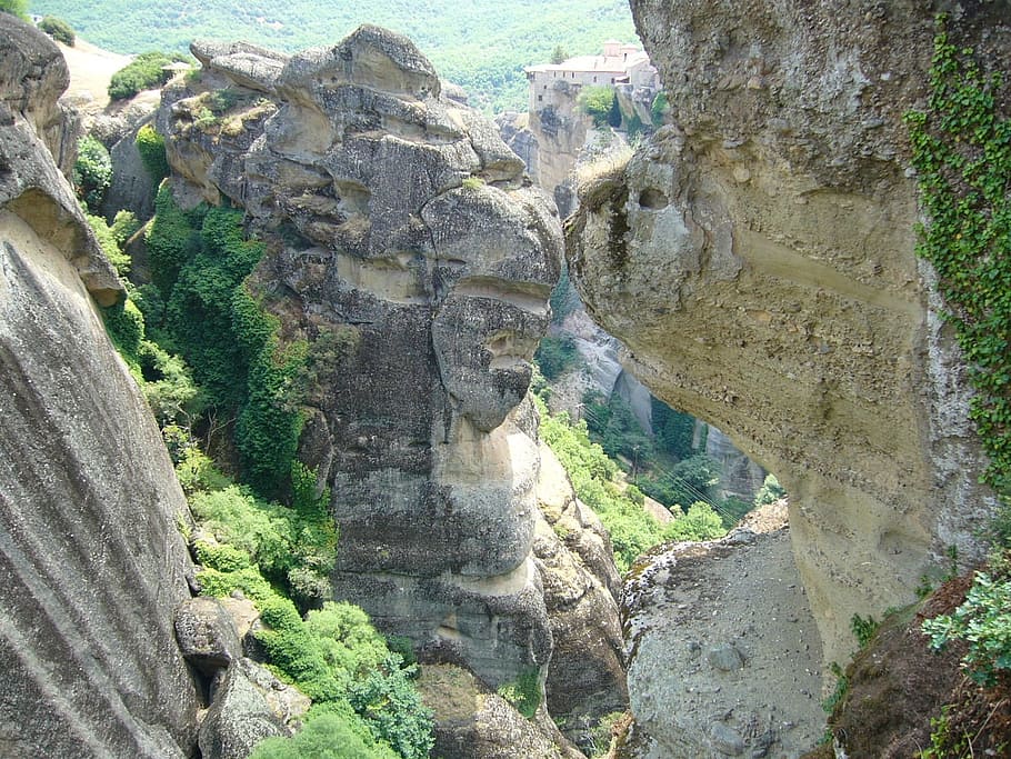 greece, kalambaka, monastery, plant, solid, no people, rock HD wallpaper