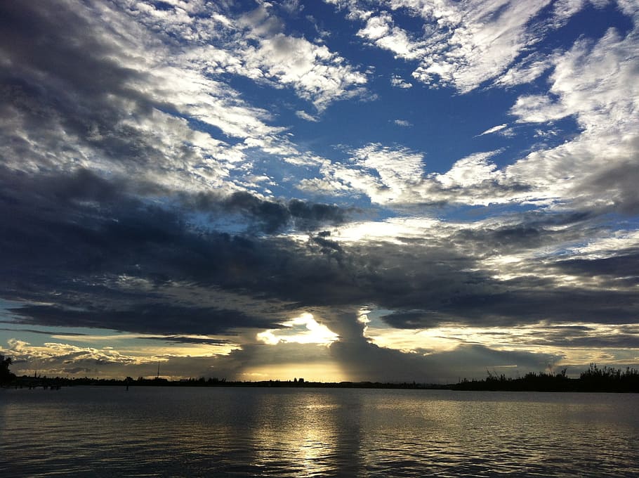 sunset, nature, river, florida, scenery, water, sky, clouds HD wallpaper