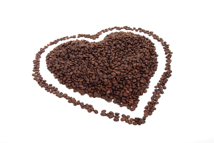 heart preformed shaped coffee beans, brown, café, caffeine HD wallpaper