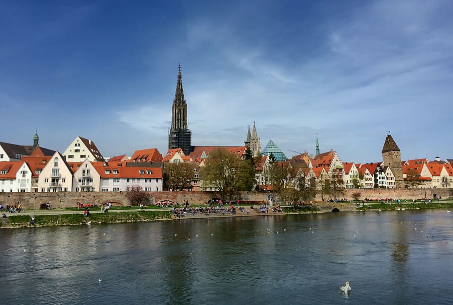 ulm, danube, river, bank, münster, old town, built structure HD wallpaper