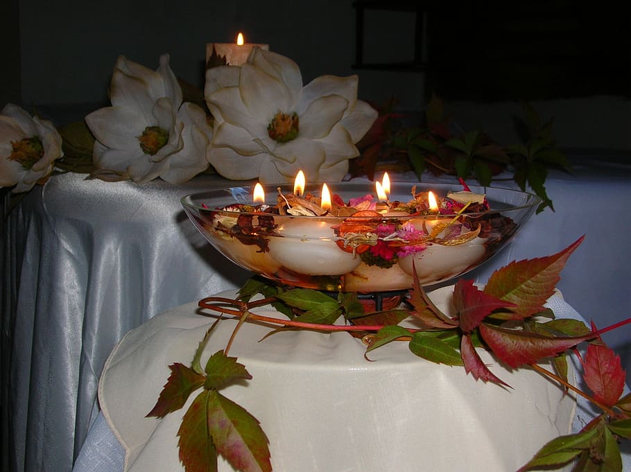 arrangement, reed, composition, candle, the decor, burning HD wallpaper