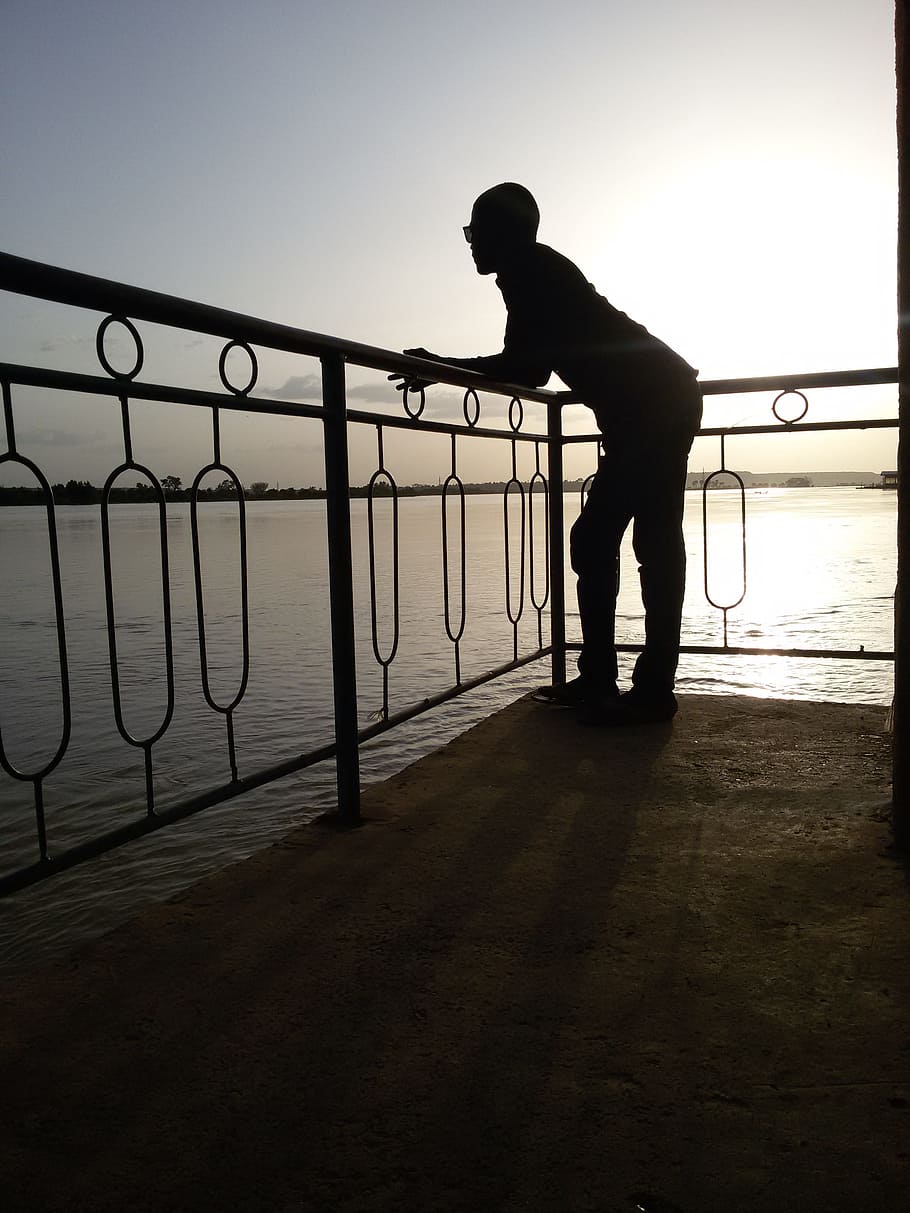 Sunset, Niger River, River, Niger, the niger river, man, black HD wallpaper