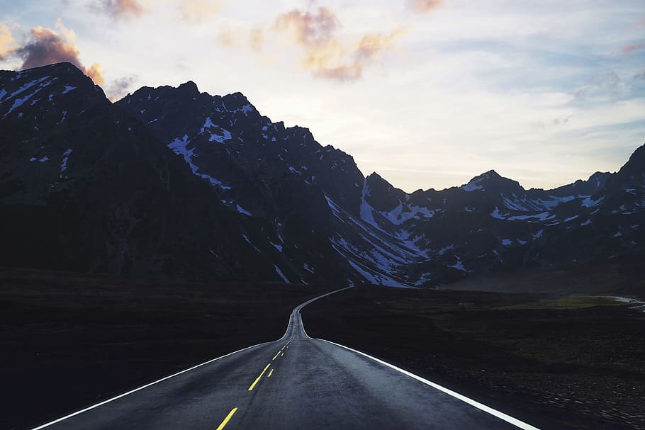 road, dark, path, valley, landscape, sky, cloud, field, nature HD wallpaper