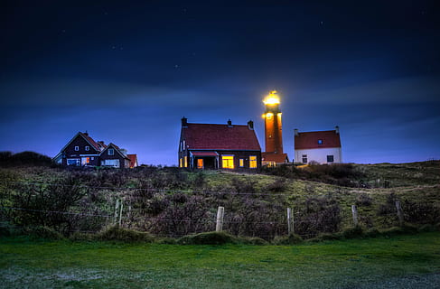 panoramic photography of lighthouse on mountain, coastal, sea HD wallpaper