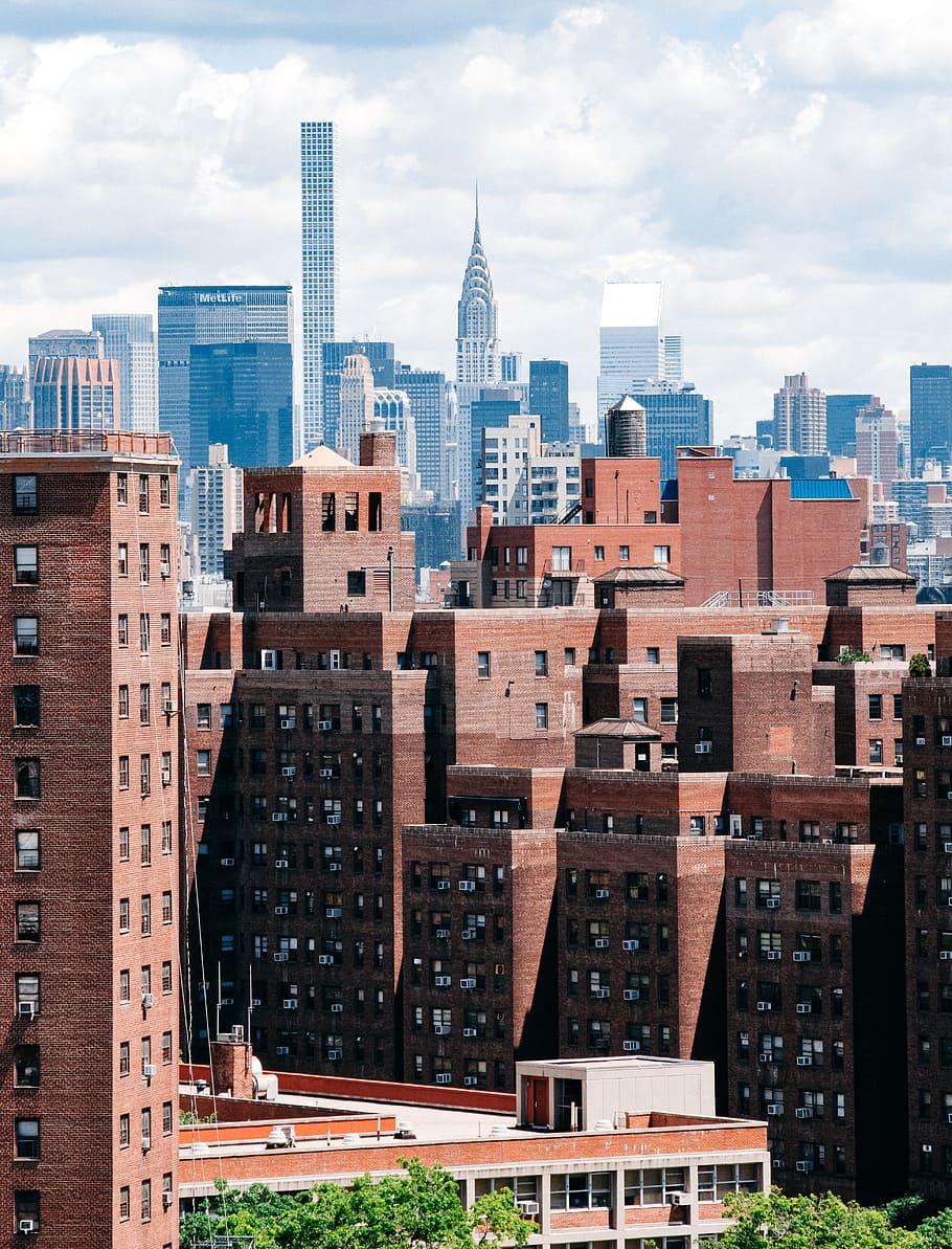 brown concrete building, Manhattan’s Layers, skyscraper, downtown HD wallpaper