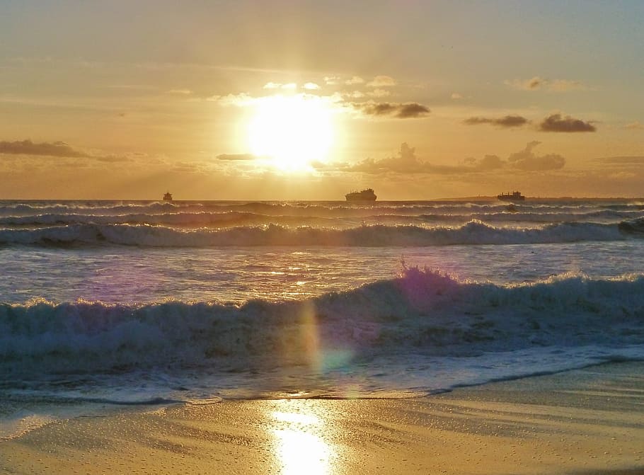 sunset, ocean, abendstimmung, landscape, evening sky, horizon HD wallpaper