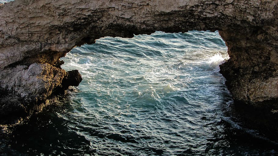 rock, sea, rough, waves, nature, cyprus, ayia napa, water, rock - object HD wallpaper