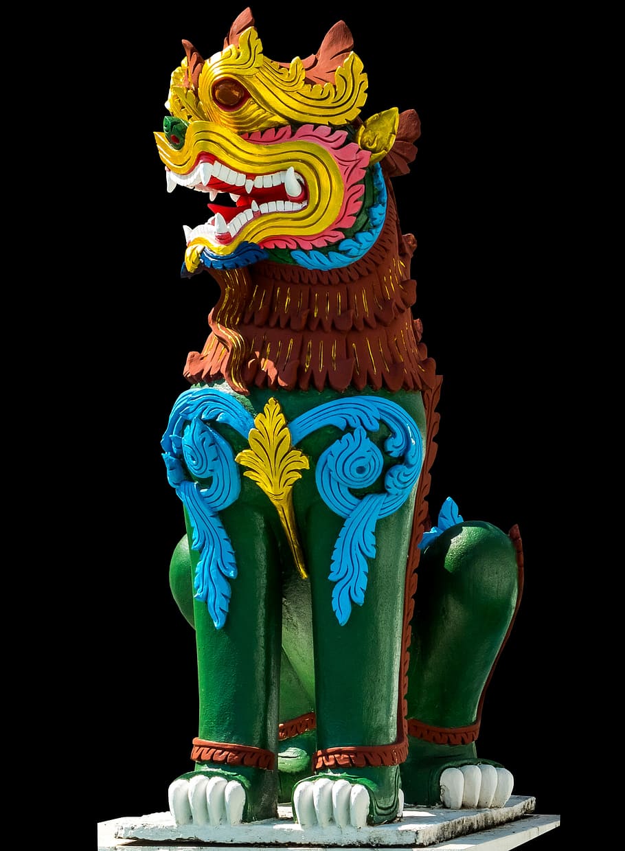 stone figure, statue, lion, isolated, thailand, asia, chinese HD wallpaper