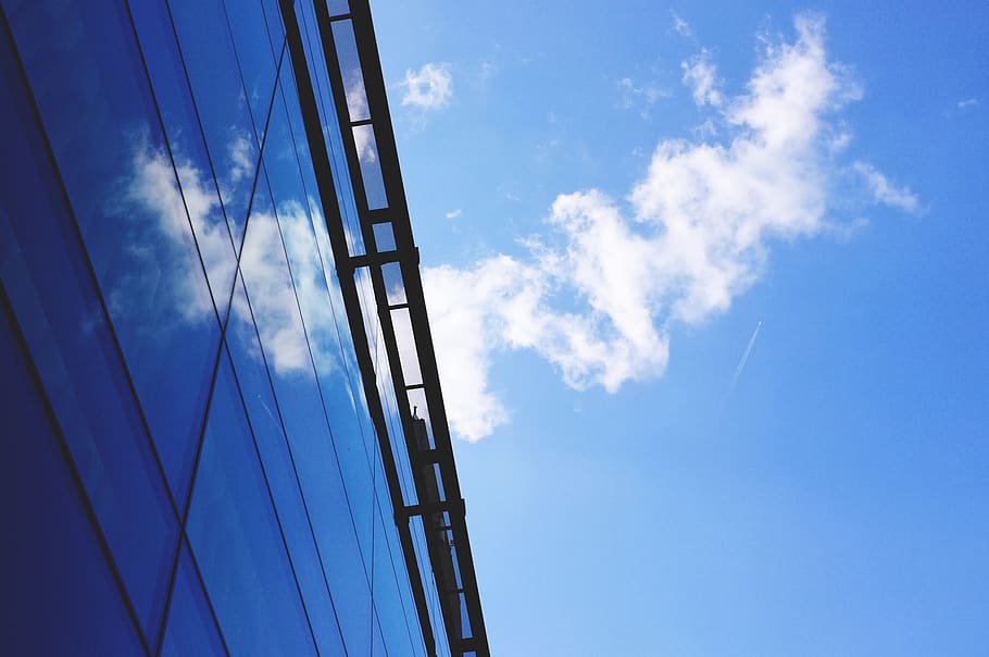 building, sky, reflection, budapest, cloud - sky, blue, low angle view HD wallpaper