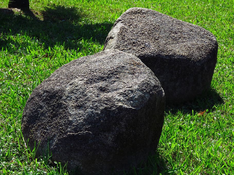 two gray rocks on green brass at daytime, Stone, Clear, Nature HD wallpaper