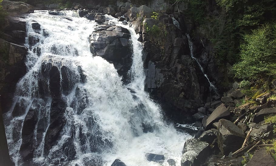 nature, river, current, waterfall, whirlpool, forest, rock HD wallpaper