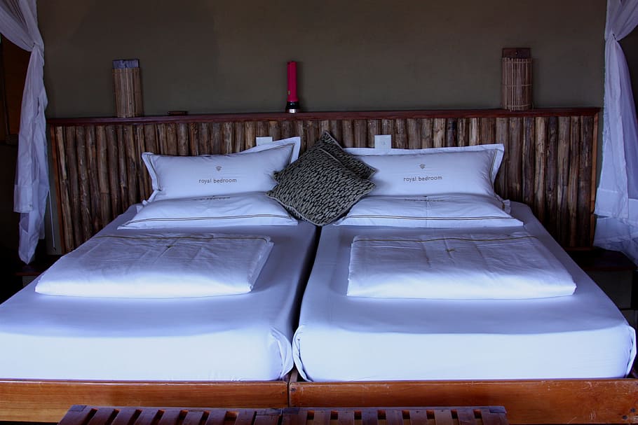 two white mattresses on brown wooden frame, Bed, Bedding, Luxury HD wallpaper