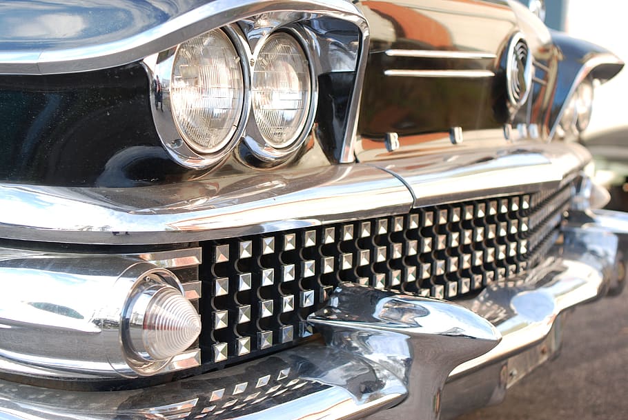 Buick, Car, Chrome, Old, Headlight, 1958, retro, sedan, black, HD wallpaper