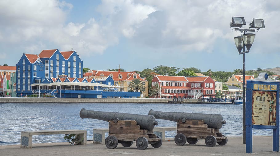curacao, willemstad, architecture, buildings, cannons dutch, HD wallpaper