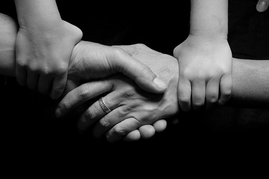 black-and-white, hands, love, people, child, connected, family, HD wallpaper