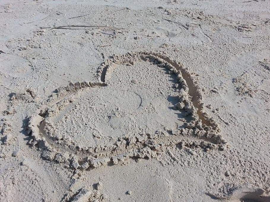heart, love, sand, land, beach, art and craft, high angle view HD wallpaper