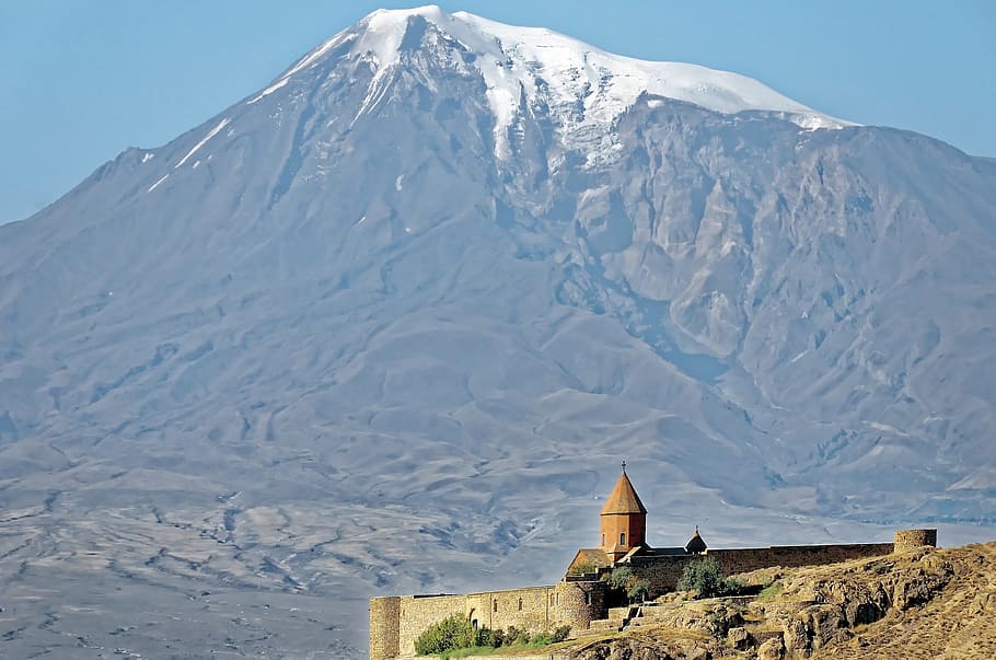 caucasus, armenia, ararat, monastery choir virapberg, snow, HD wallpaper