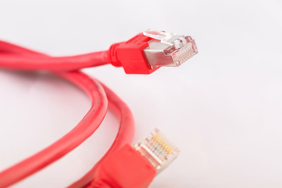 red ethernet cable, network cables, patch cable, lan, rj-45, fs, HD wallpaper