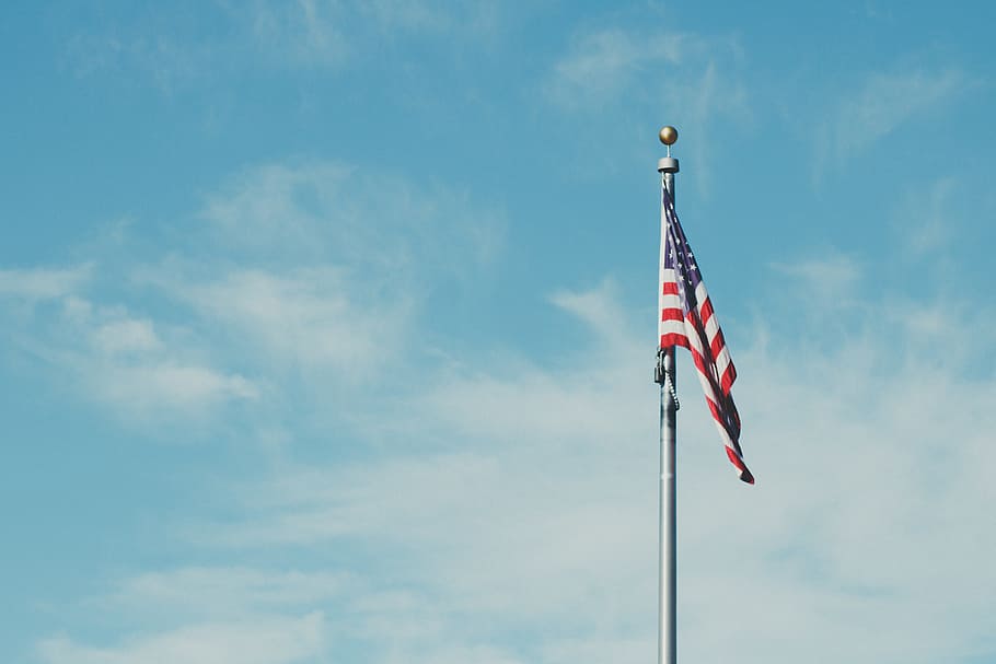 usa, flag, pole, blue, sky, cloud - sky, patriotism, low angle view HD wallpaper