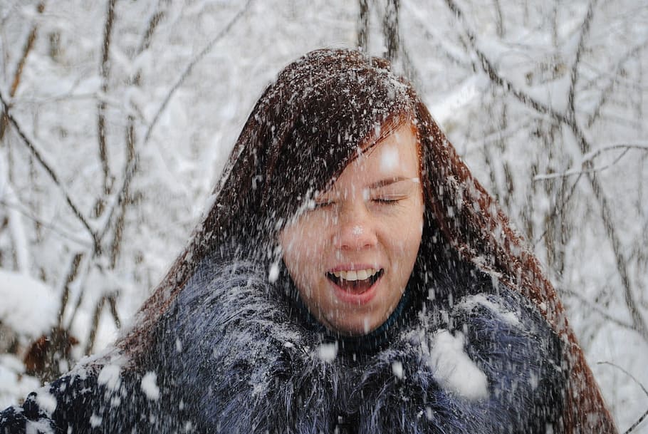winter, coldly, snow, portrait, people, snowflake, lovely, woman HD wallpaper