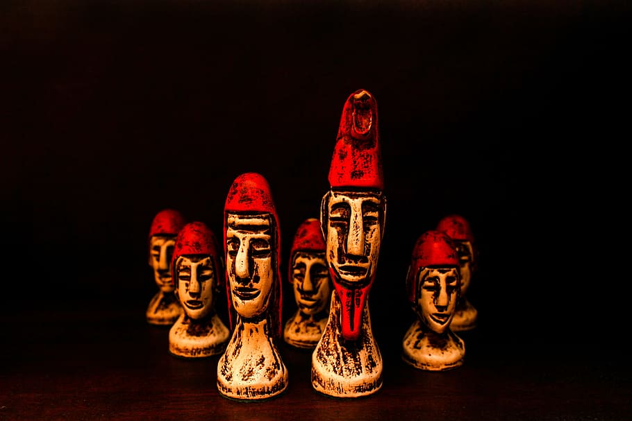 status, face, former, black background, brown, stones, red HD wallpaper