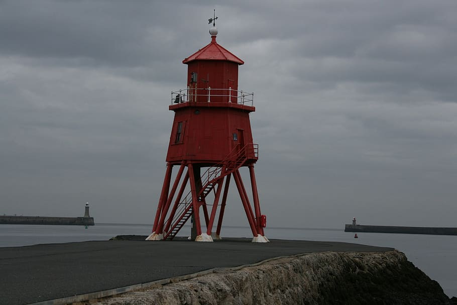 lighthouse, pier, harbor, bay, coastline, beach, travel, landmark HD wallpaper