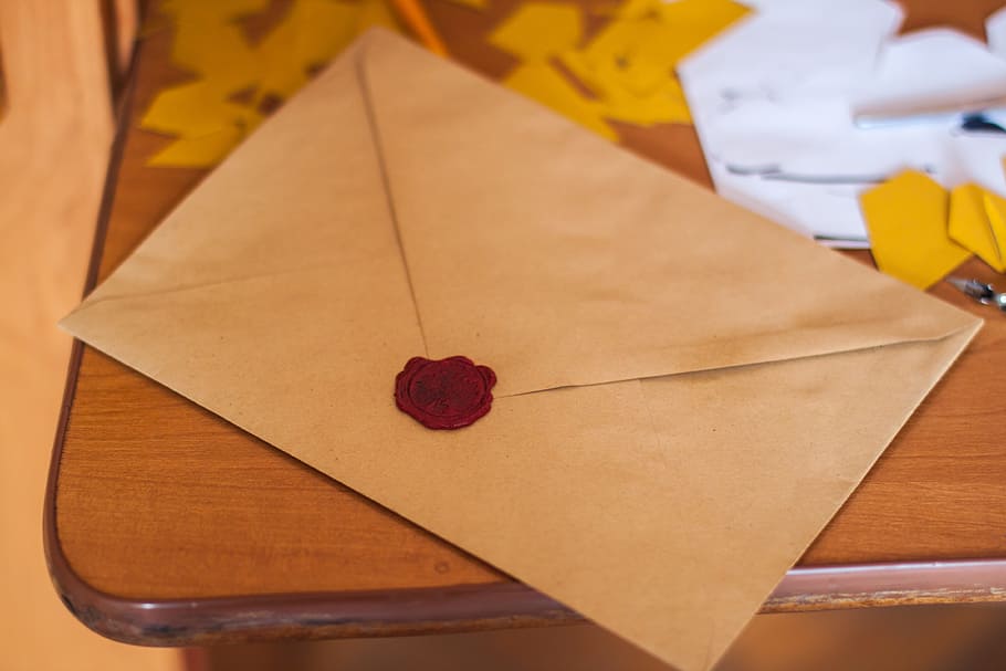 Brown Paper Envelope on Table, blur, business, card, cardboard
