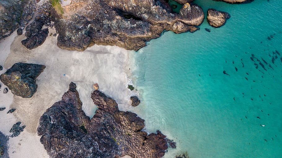 body of water, aerial photography of island, sea, summer, drone HD wallpaper