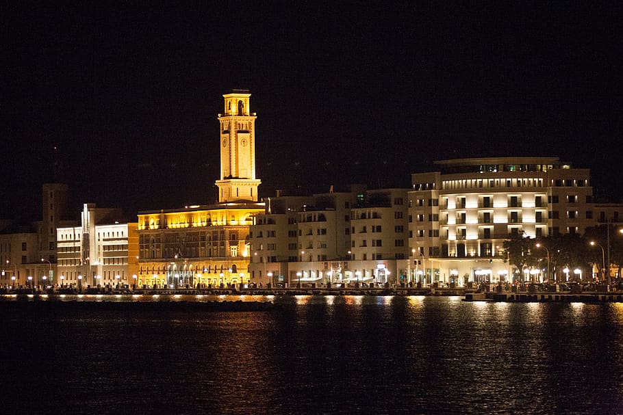 Bari, Nocturne, Waterfront, night, travel Locations, architecture And Buildings, HD wallpaper