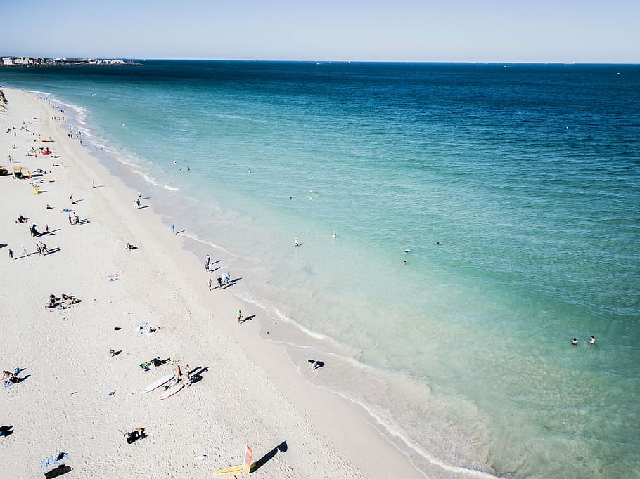people at beach during daytime, white sand beach, ocean, water HD wallpaper