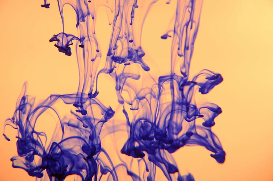background, color, drip, liquid, water, ink, blue, orange, abstract HD wallpaper